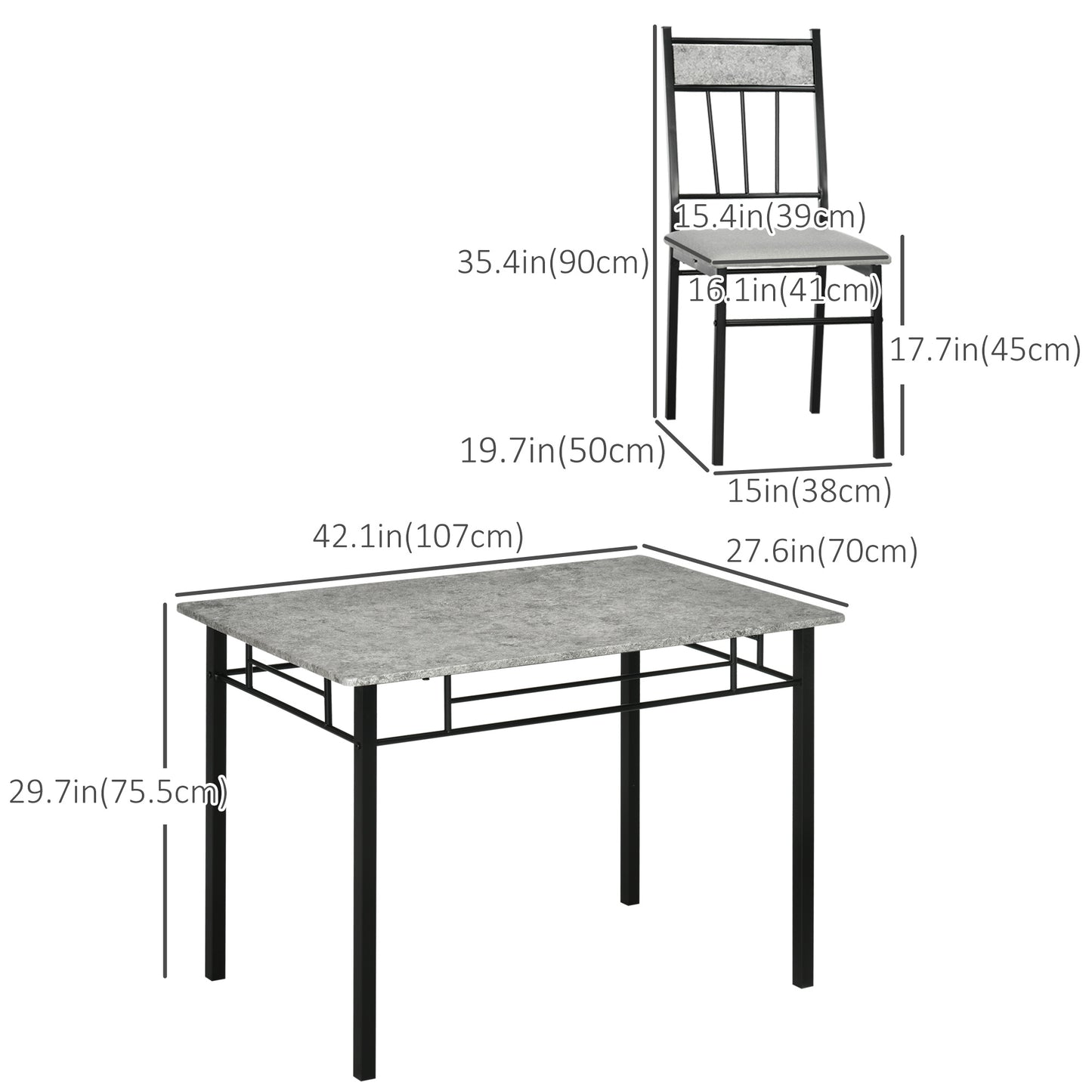 Ensemble salle à manger 5 pièces effet marbre pour 4