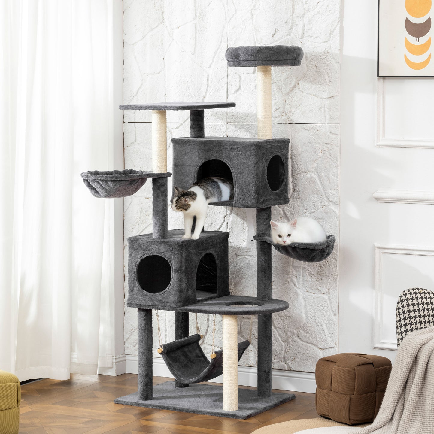 Arbre à chat multi-niveaux 168 cm avec condos et hamacs