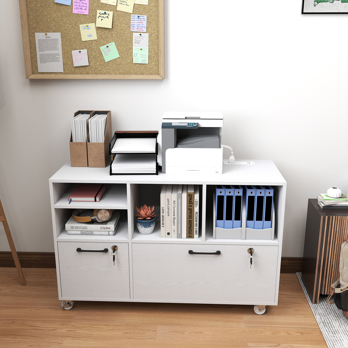 Caisson de bureau mobile à deux tiroirs avec serrure