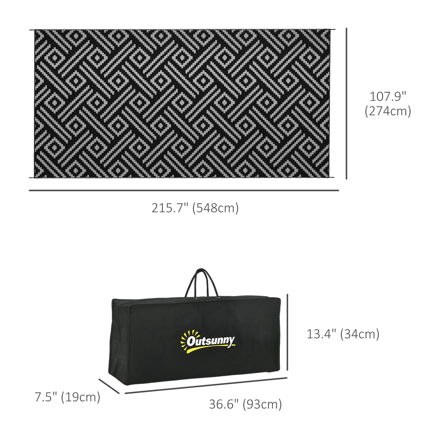 Tapis extérieur réversible imperméable 274 x 549 cm