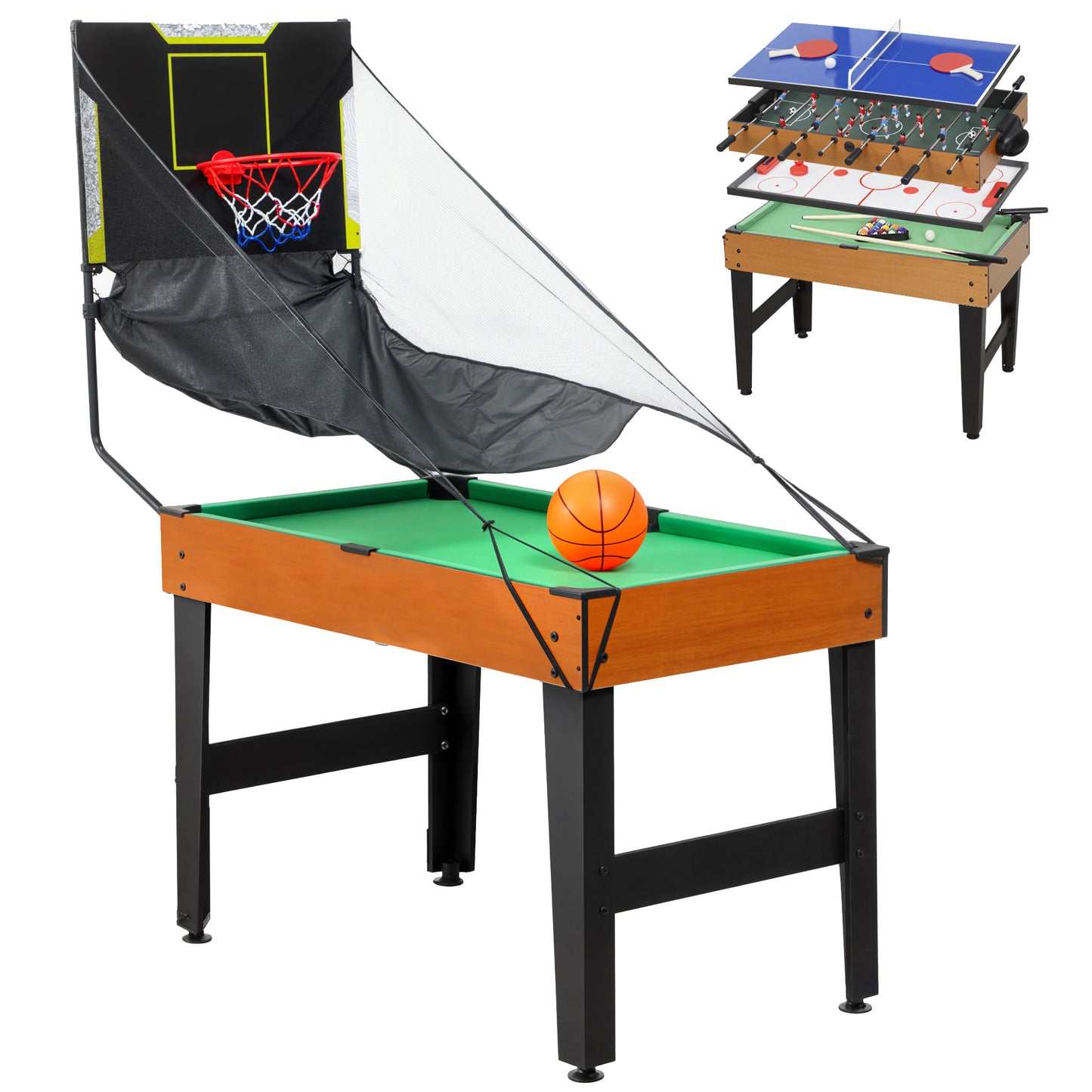 Table multi-jeux 5-en-1 avec baby-foot, billard, hockey