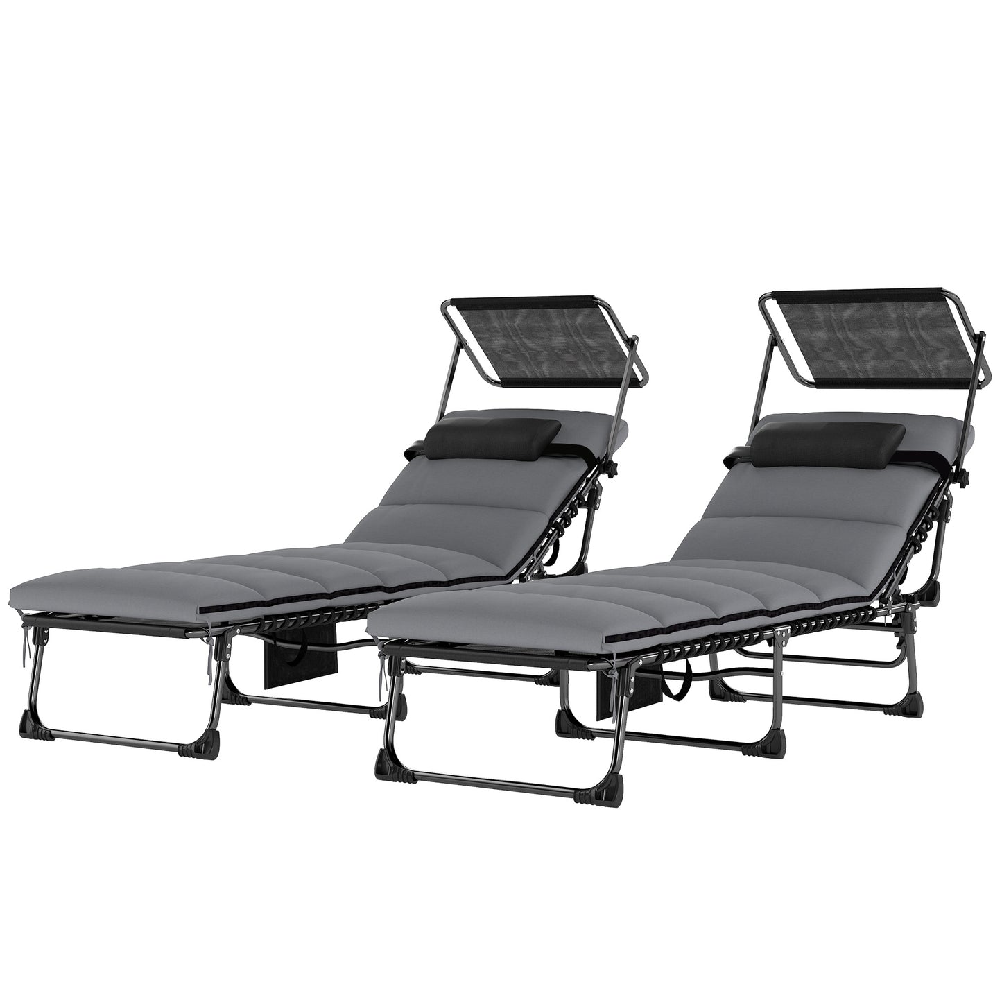 Chaise longue pliante avec auvent 5 positions — ensemble de 2