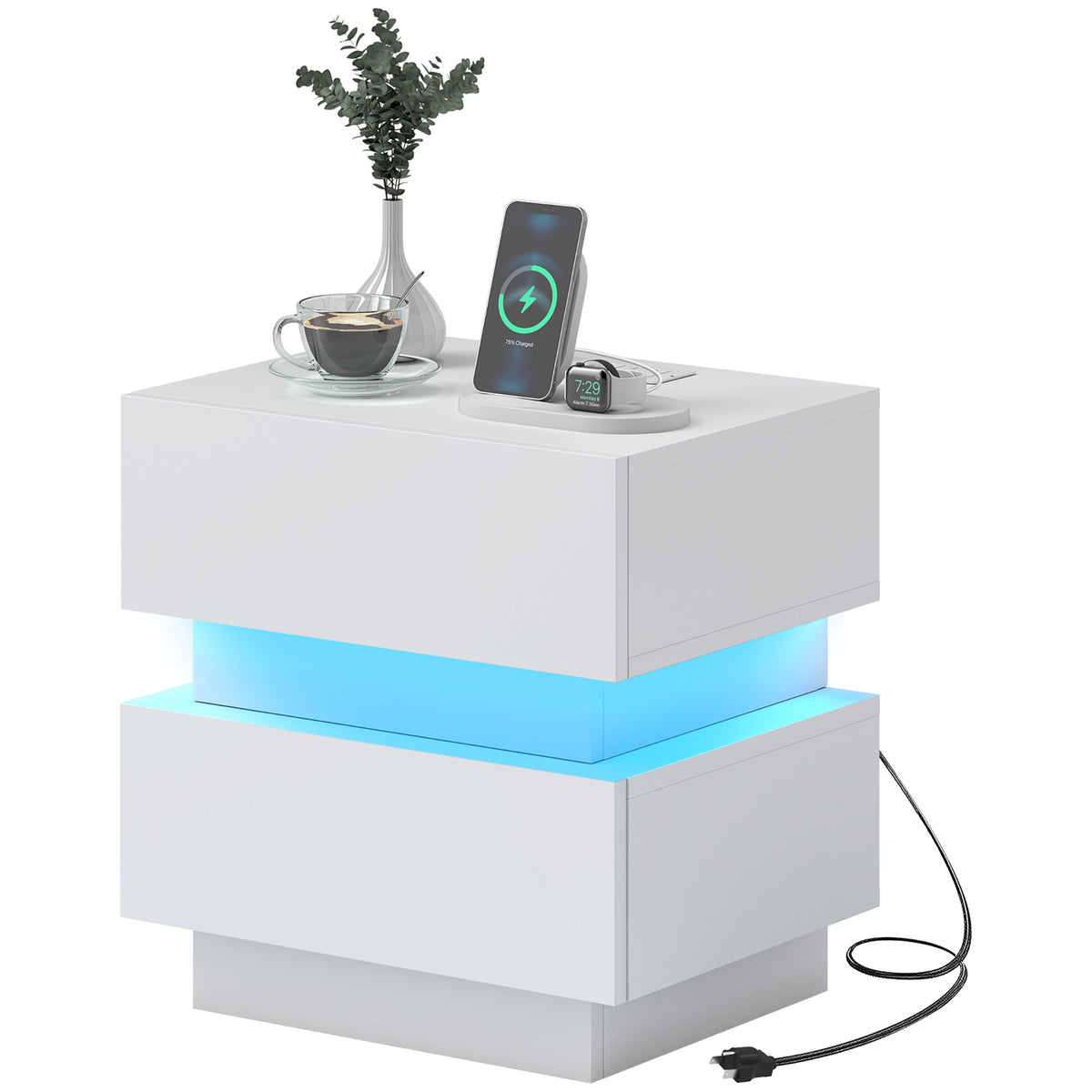 Table de chevet moderne avec station de charge et lumiere