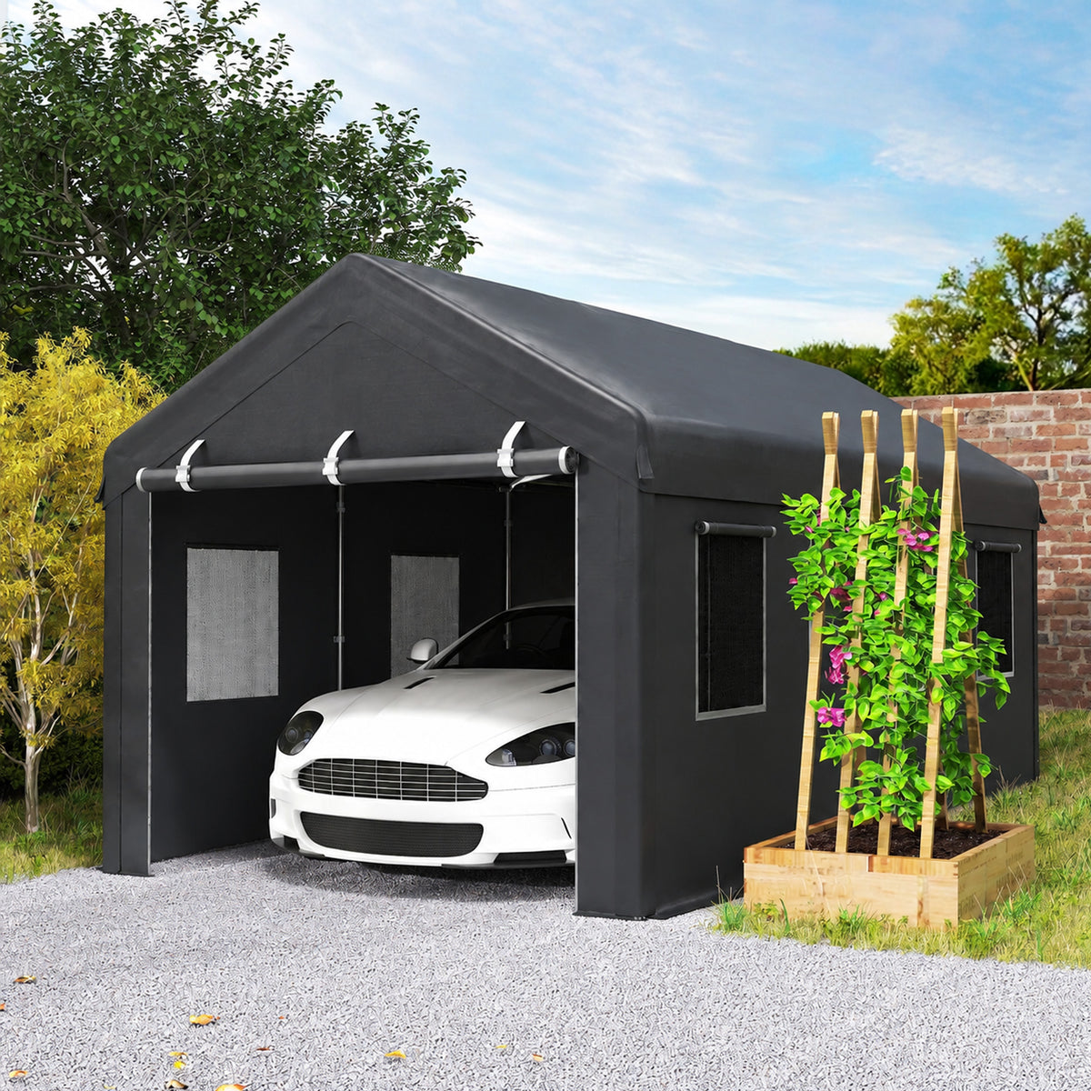 Carport 10' x 20' portatif robuste avec 6 fenêtres