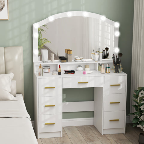 Coiffeuse de maquillage avec miroir et 10 lumières LED