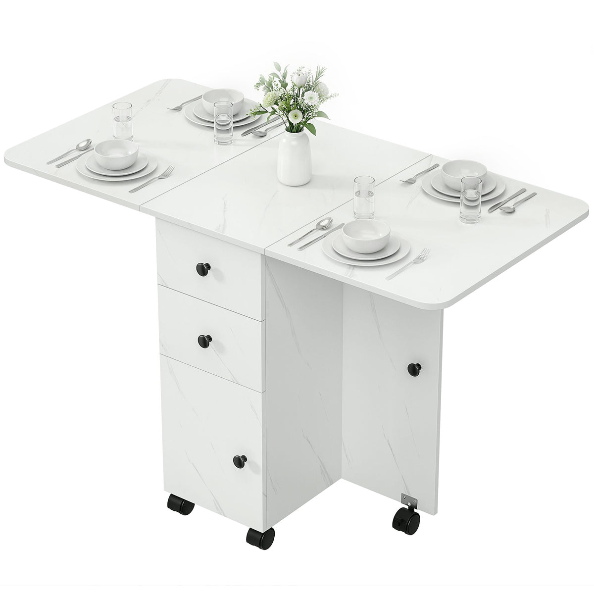 Table à manger pliante escamotable avec rangement — Roulettes