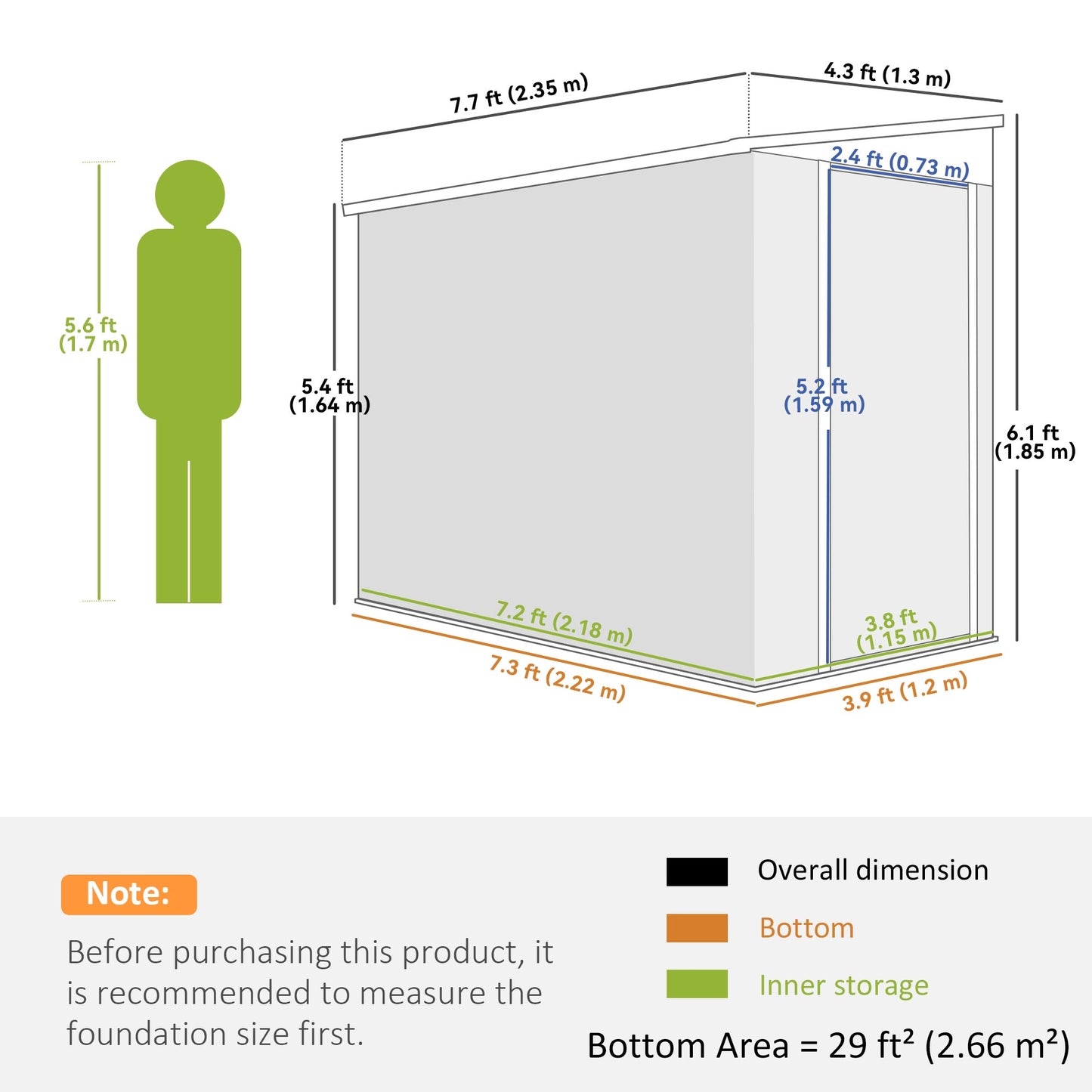 Remise de rangement extérieure verticale à double porte