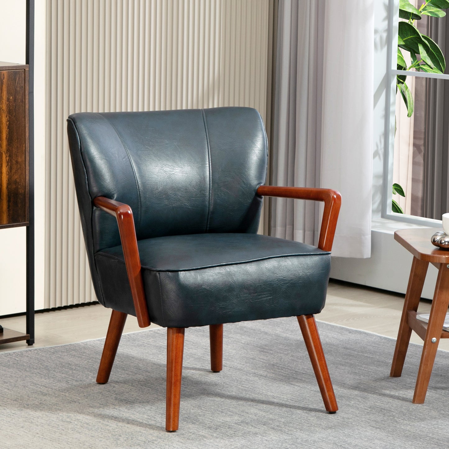 Fauteuil d'appoint moderne en similicuir avec pattes en bois