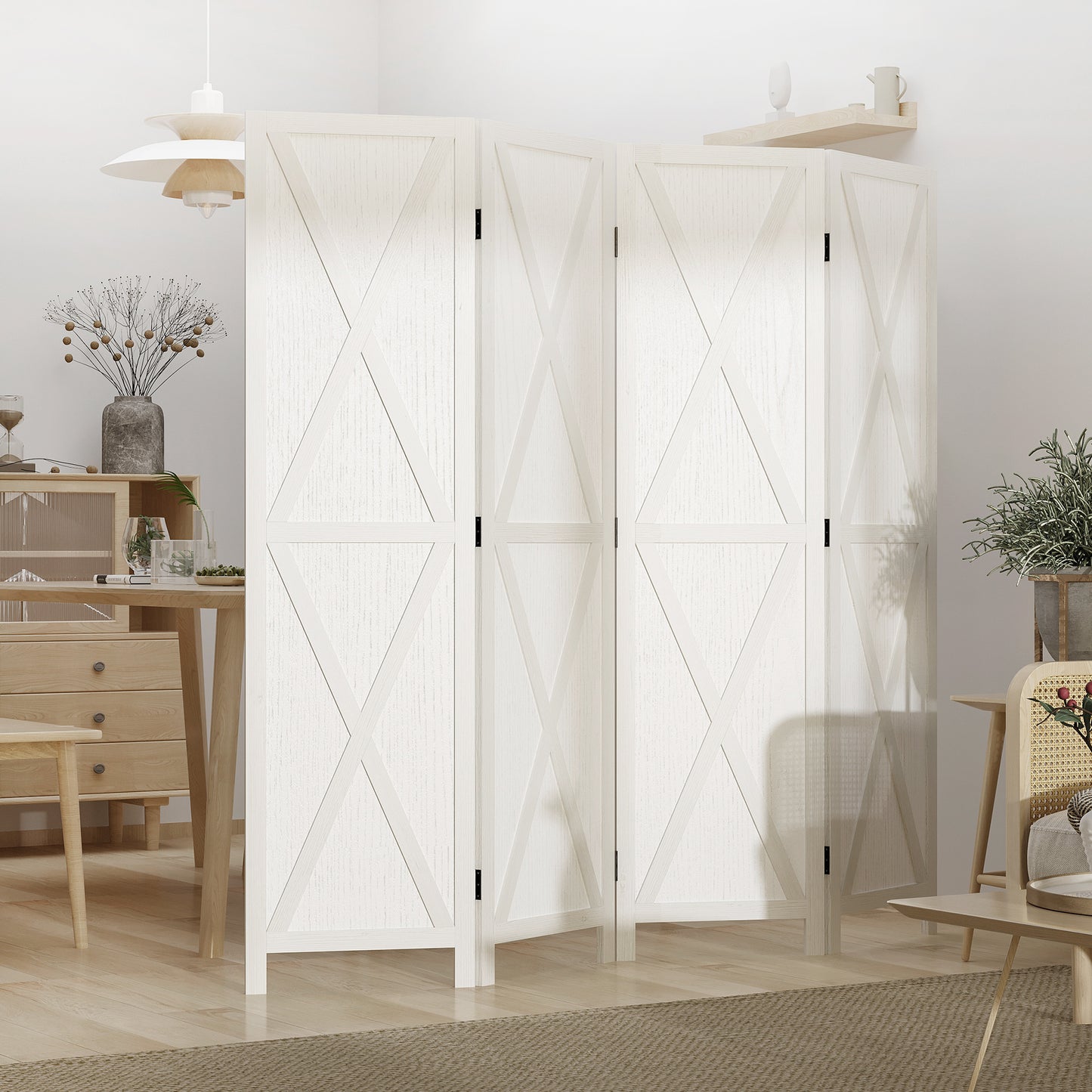 Paravent pliable 4 panneaux style fermette