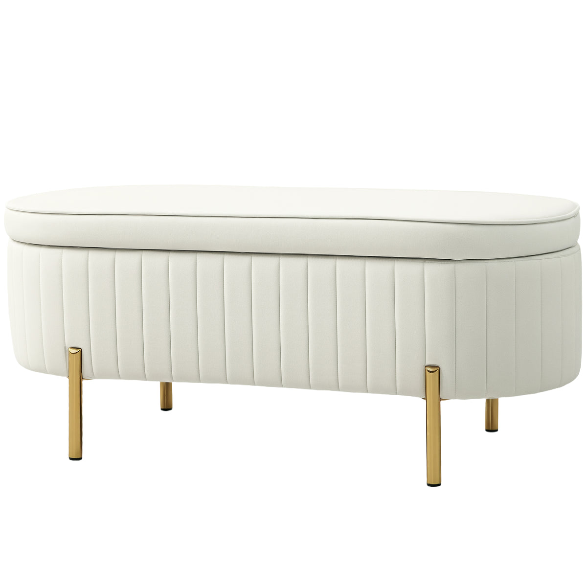 Banc coffre capitonné à cannelures, pieds dorés