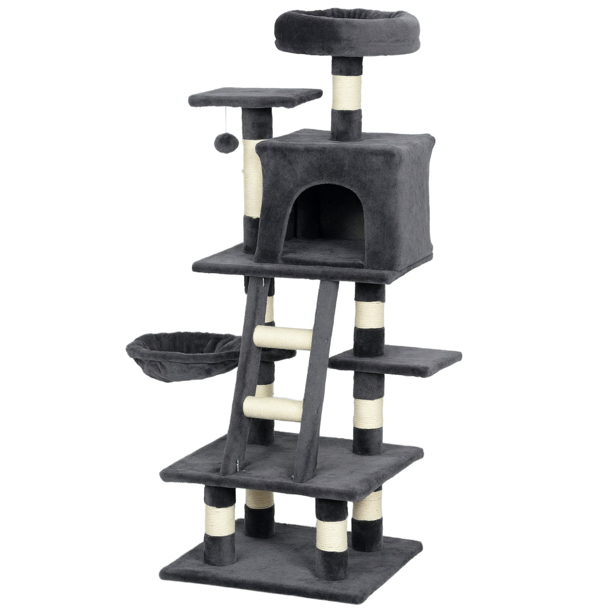 Arbre à chat multi-niveaux 132 cm — gris