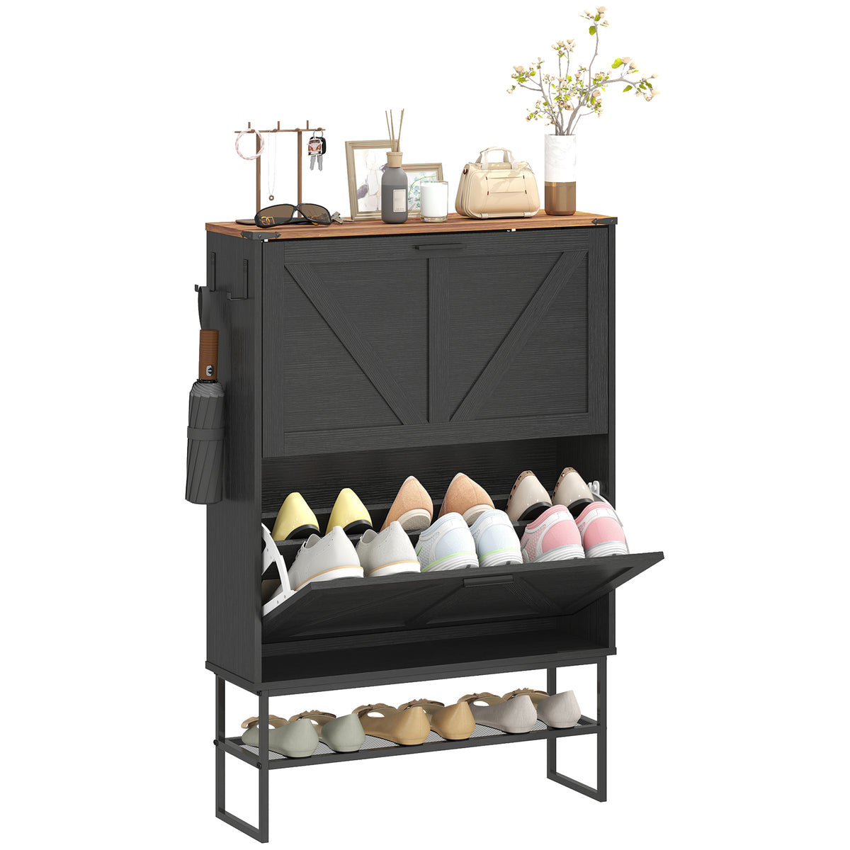 Armoire à chaussures mince 2 tiroirs rabattants