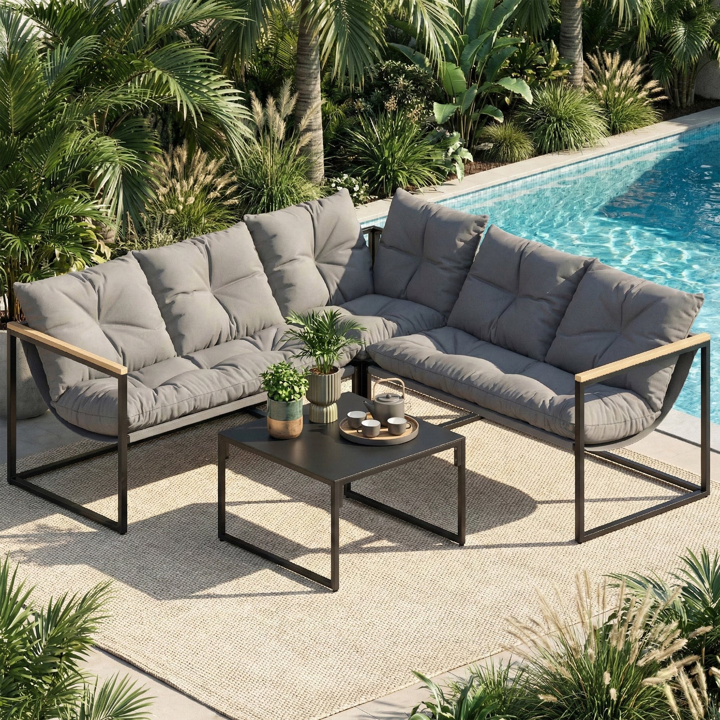 Outsunny 4-Piece Patio Conversation Set with Thick Cushions - Grey