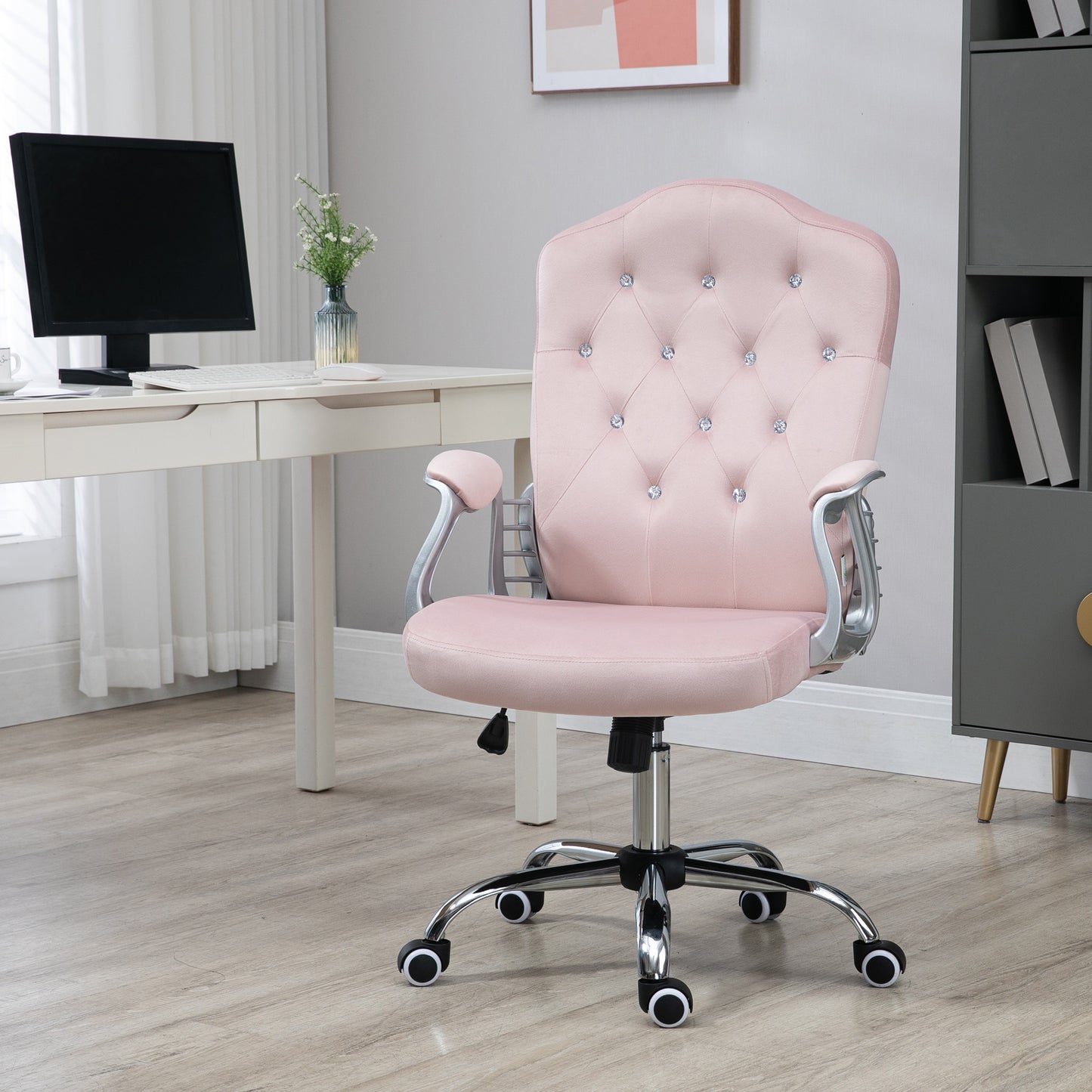 Chaise bureau velours style français boutons cristal