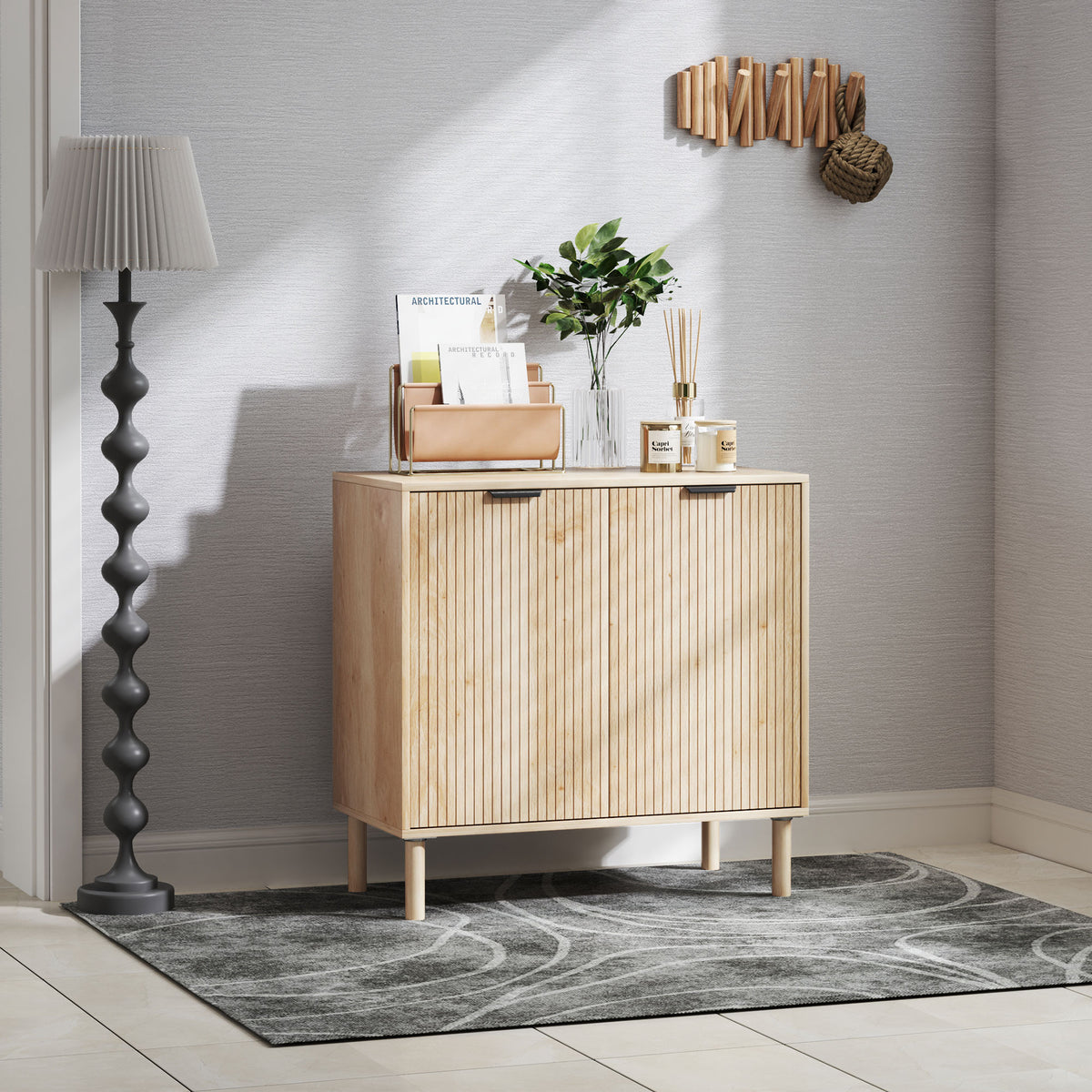 Armoire console avec portes et étagère ajustable — Chêne