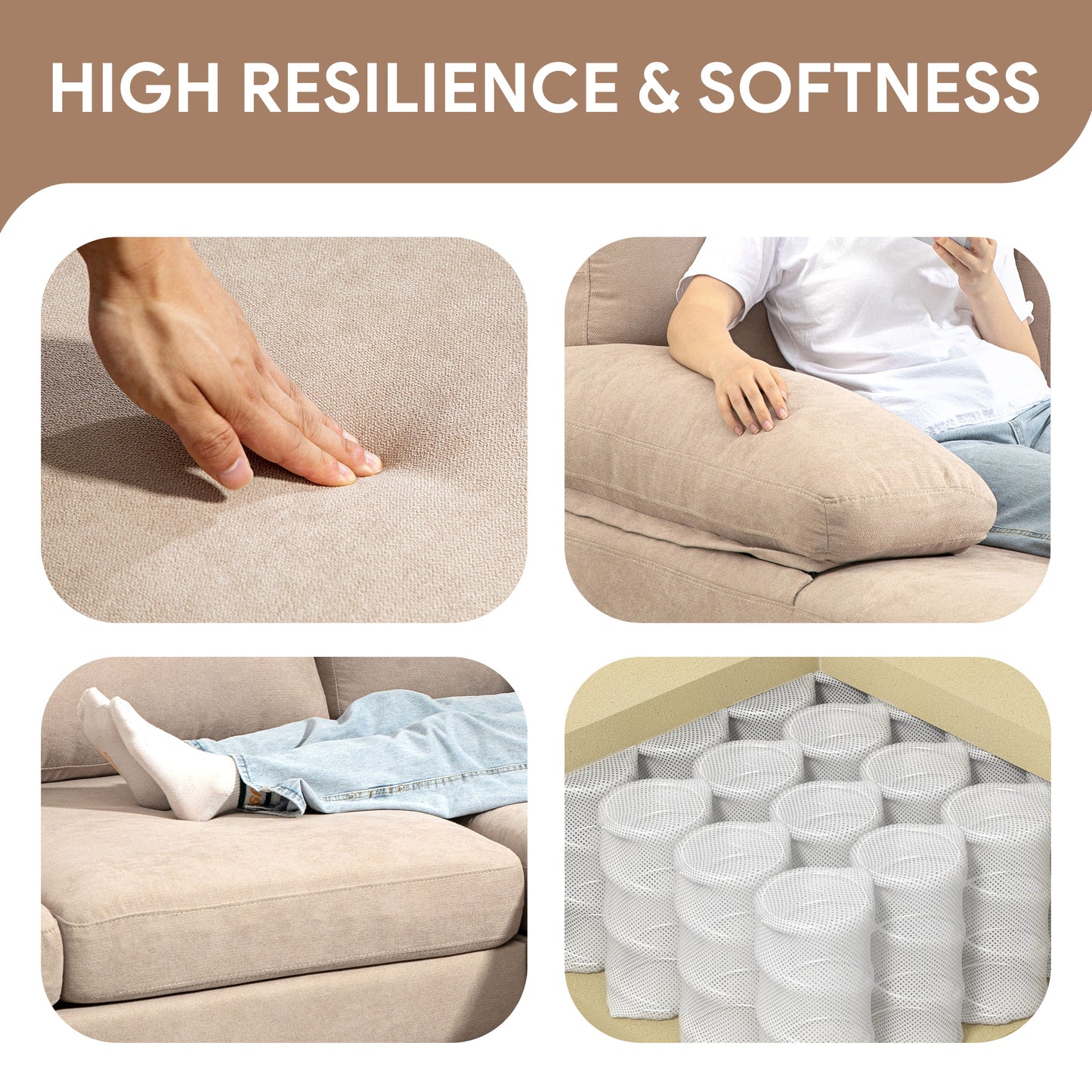 Sofa en U double méridienne 4 places — tissu lin
