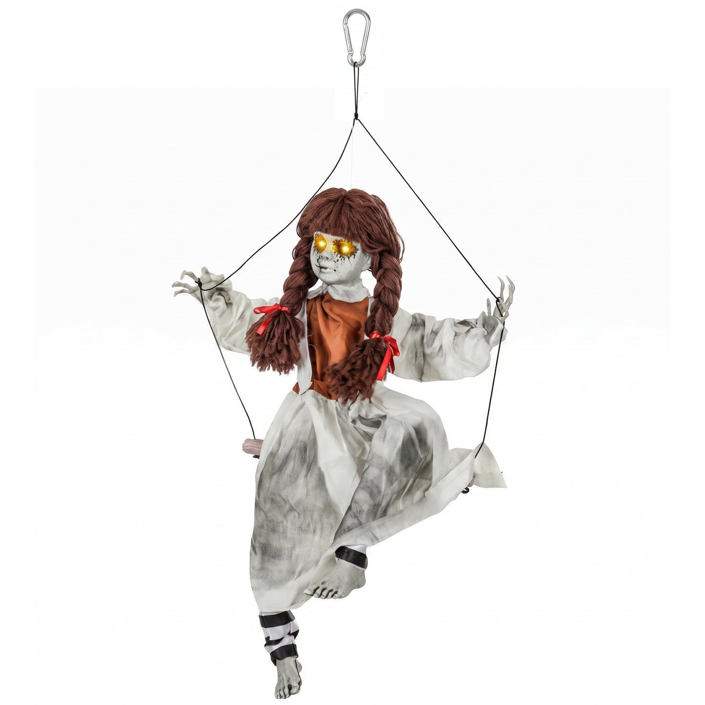 Décoration Halloween fille animée sur balançoire