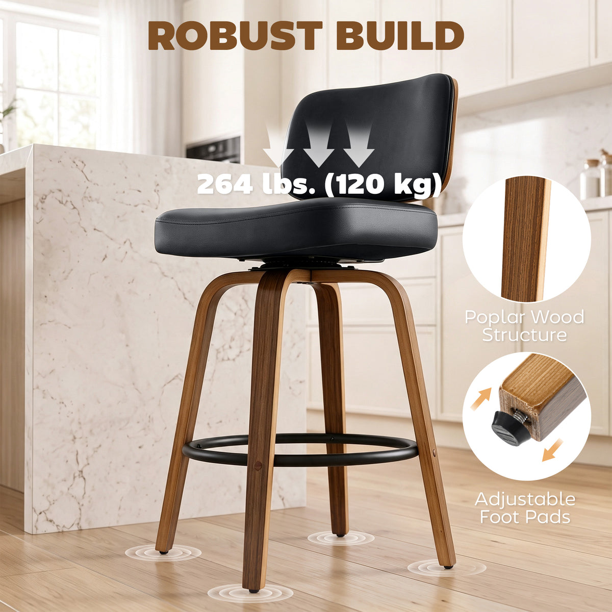 Tabourets de bar pivotants modernes en similicuir — Lot de 2