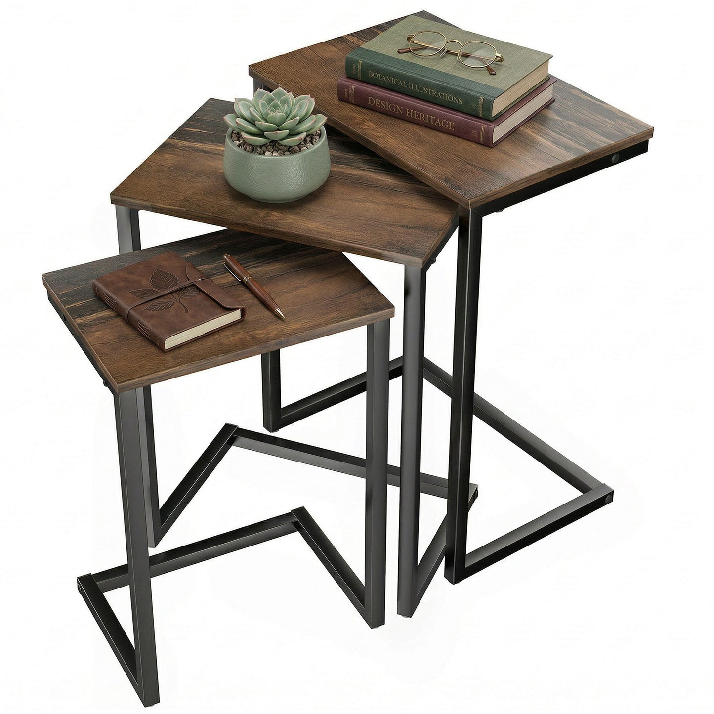 Tables gigognes industrielles en C, lot de 3