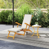 Chaise longue pliante en bois d'acacia avec repose-pieds