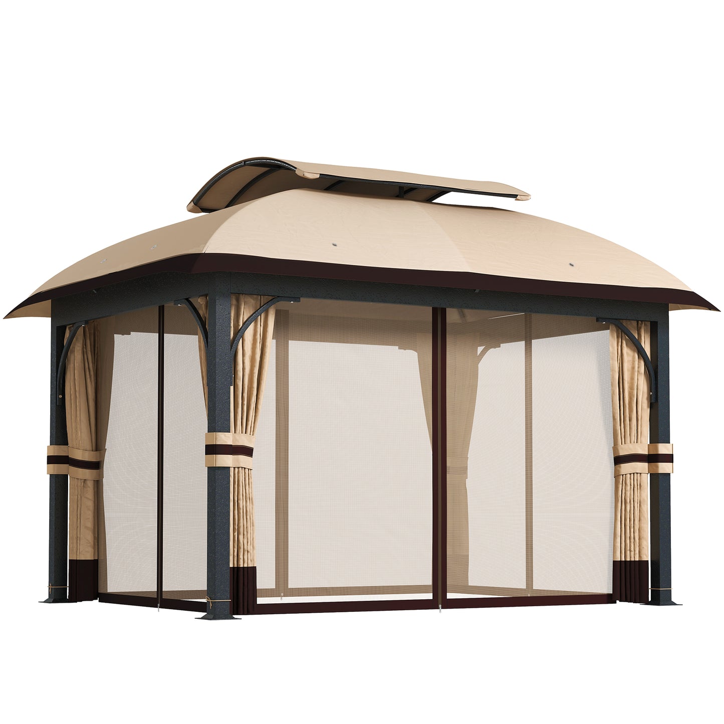 Gazebo de patio double toit avec filet et rideaux