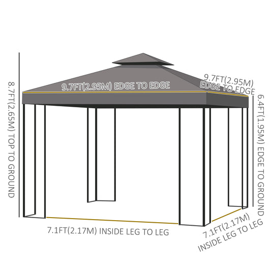 Gazebo de patio toit double 3 x 3 m