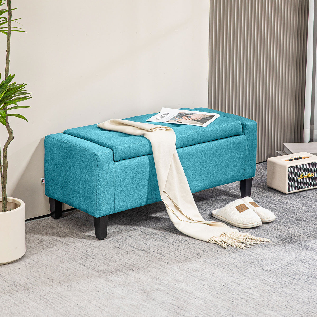 Banc coffre capitonné en lin