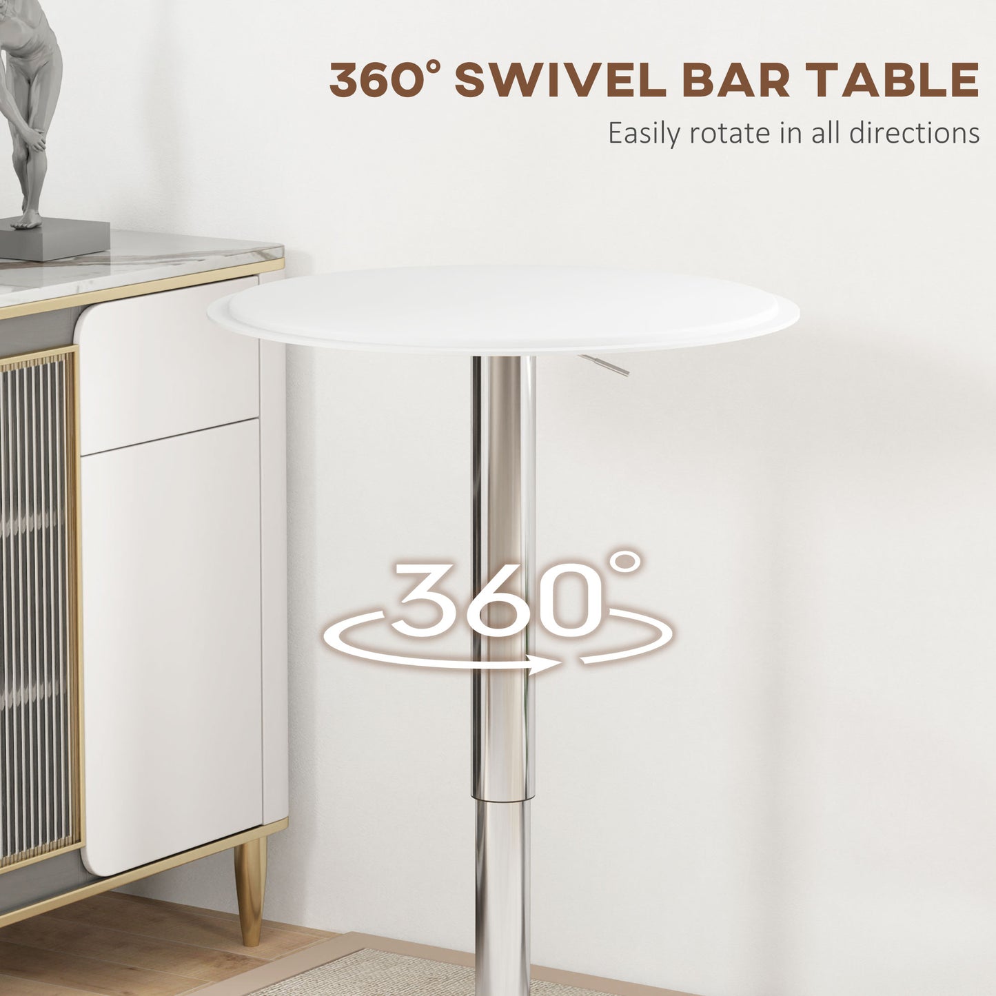 Table de bar ronde hauteur ajustable dessus simili cuir