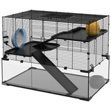 Cage à hamster à trois niveaux avec bac en verre