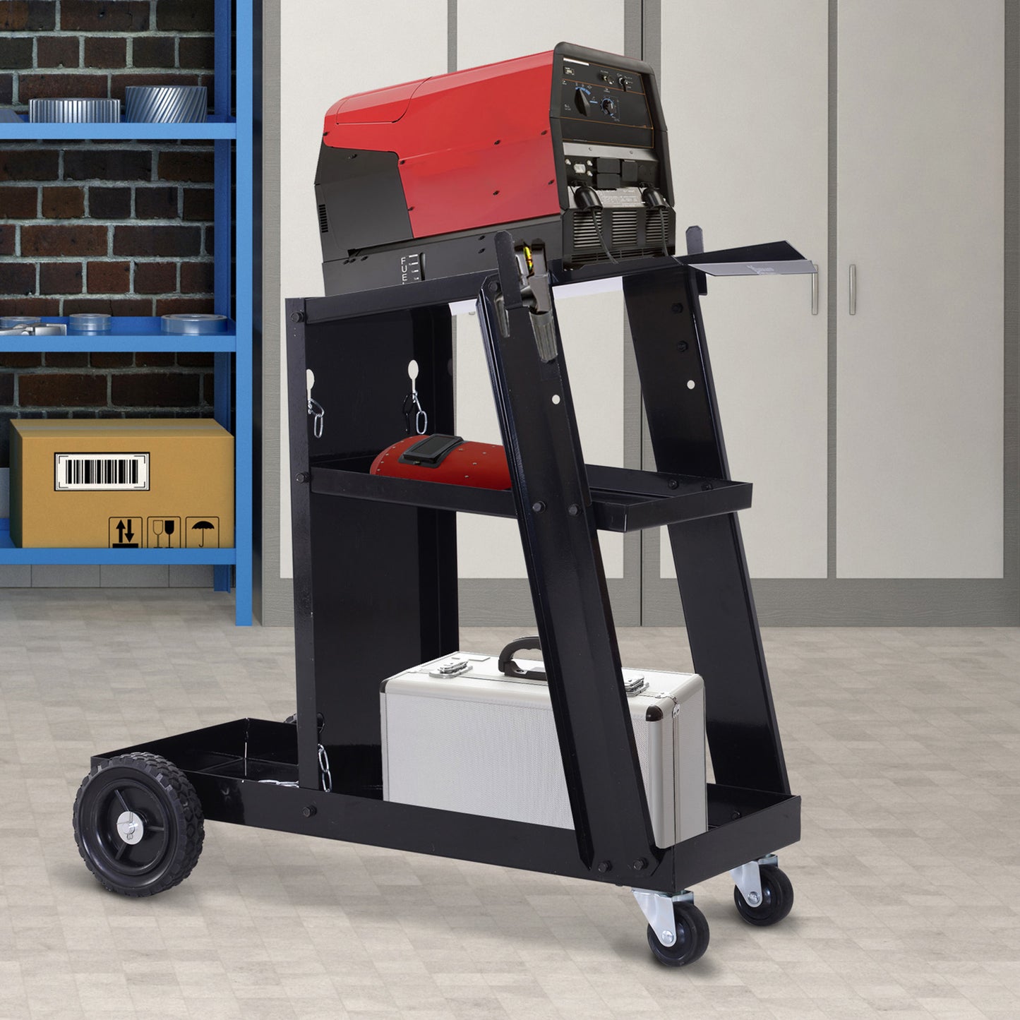 Chariot de soudage 3 tablettes avec chaînes de sécurité