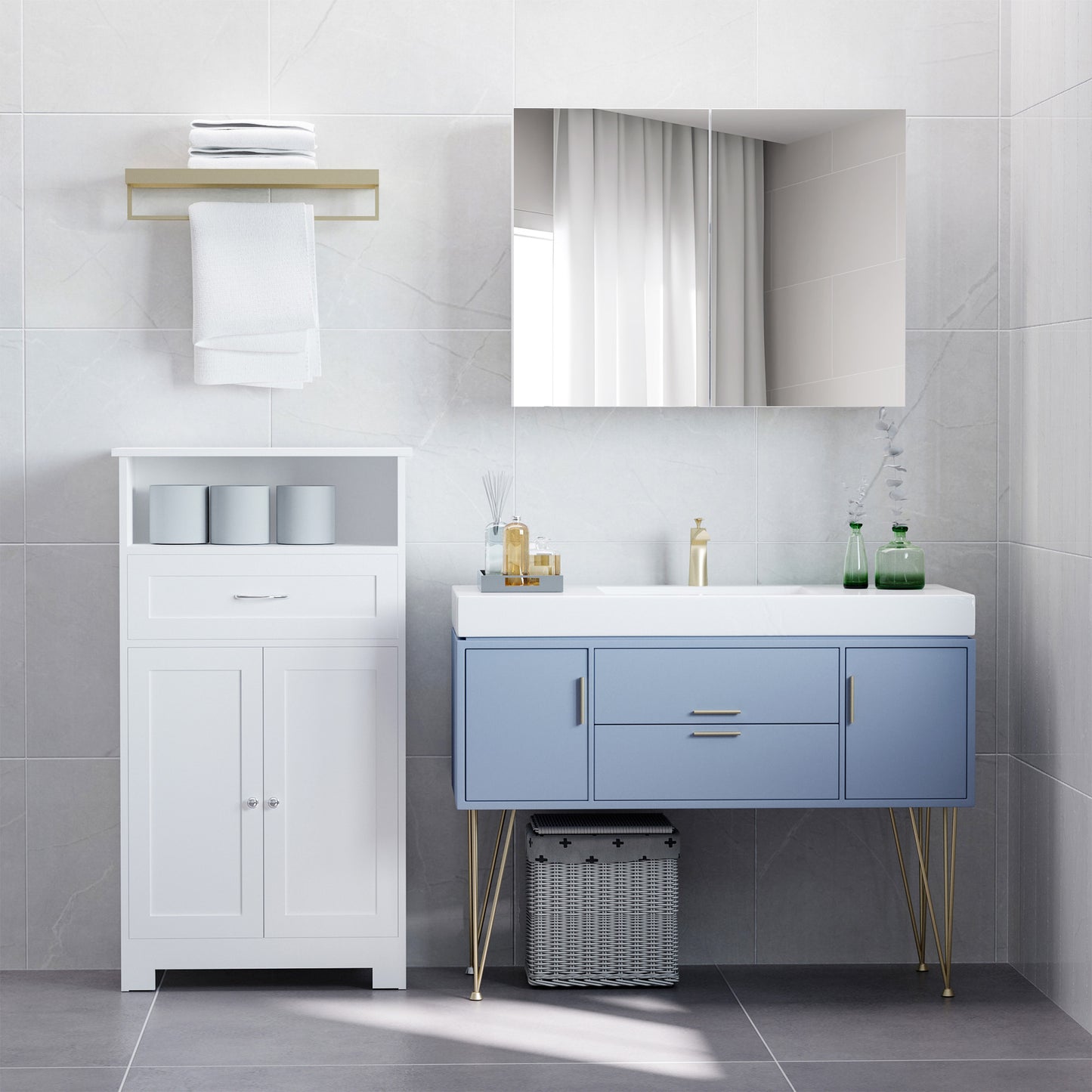 Armoire murale salle de bain miroir double portes