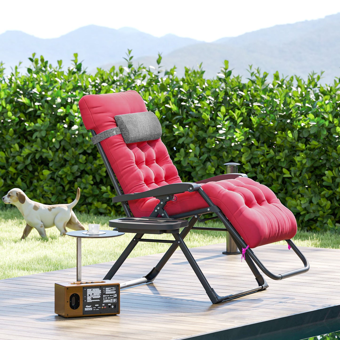 Chaise longue pliante rembourrée avec porte-gobelet