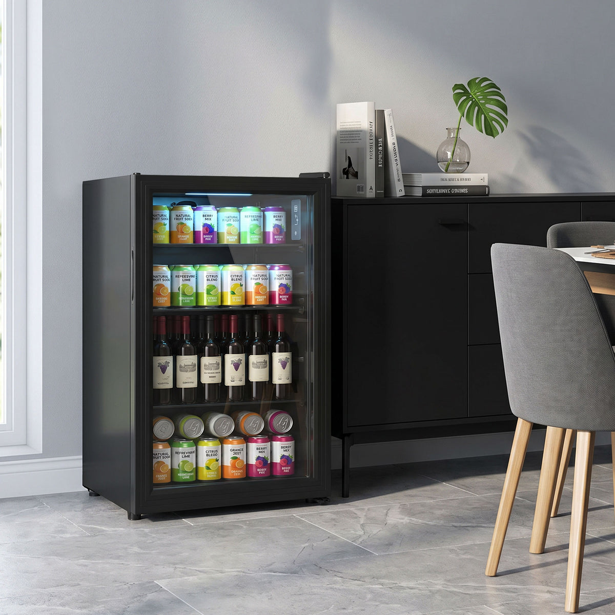 Réfrigérateur à boissons en acier avec porte en verre