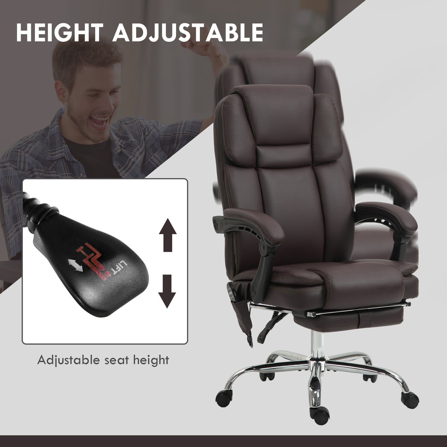 Chaise de bureau massante inclinable avec repose-pieds