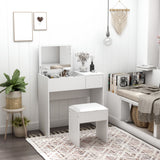 Coiffeuse avec miroir rabattable et tabouret rembourré