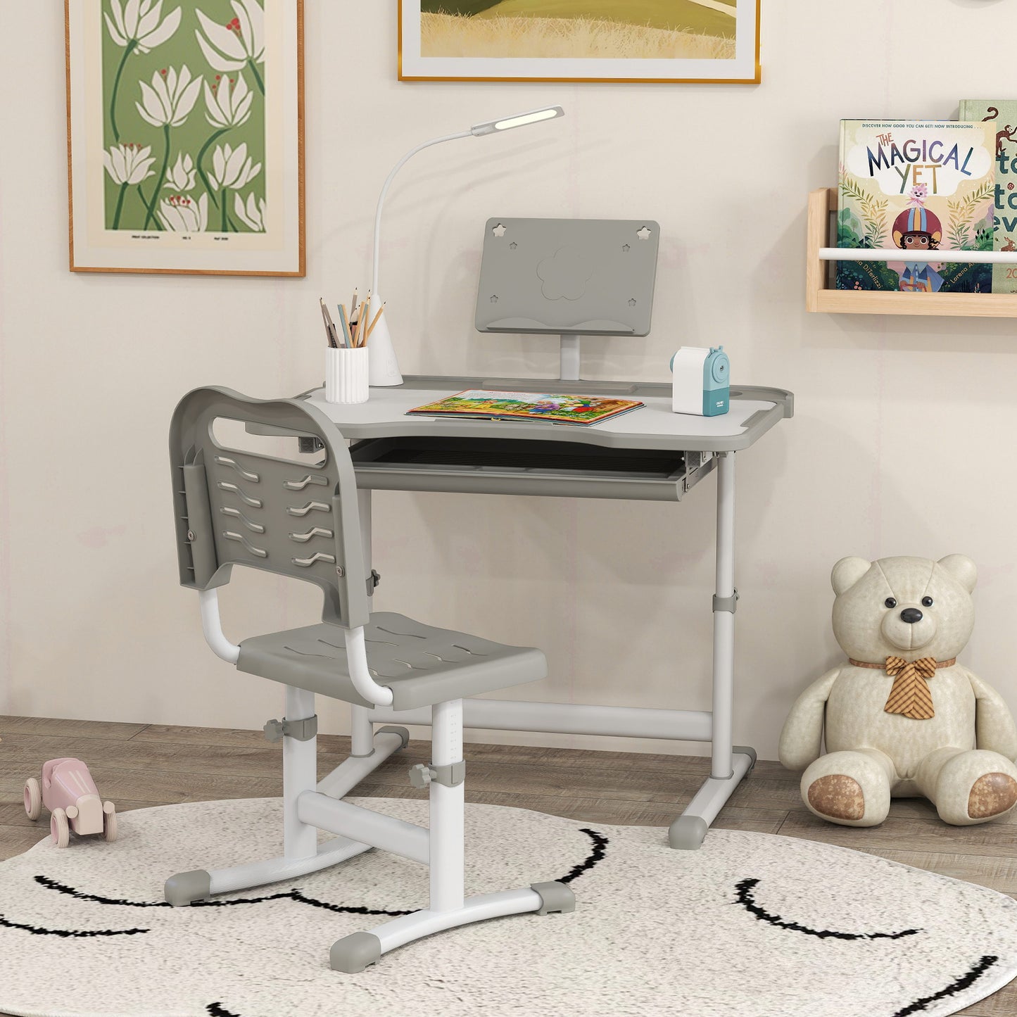 Bureau enfant ajustable avec chaise et lampe LED