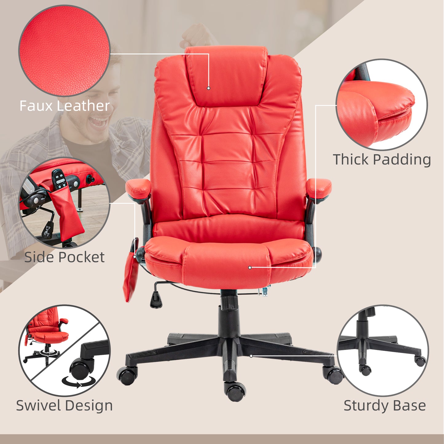Chaise de bureau massante chauffante inclinable haute