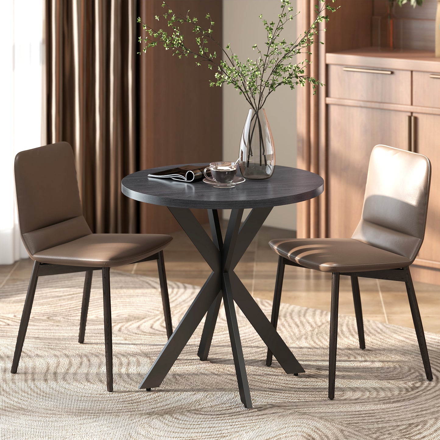 Table à manger ronde contemporaine 74 cm pieds croisés