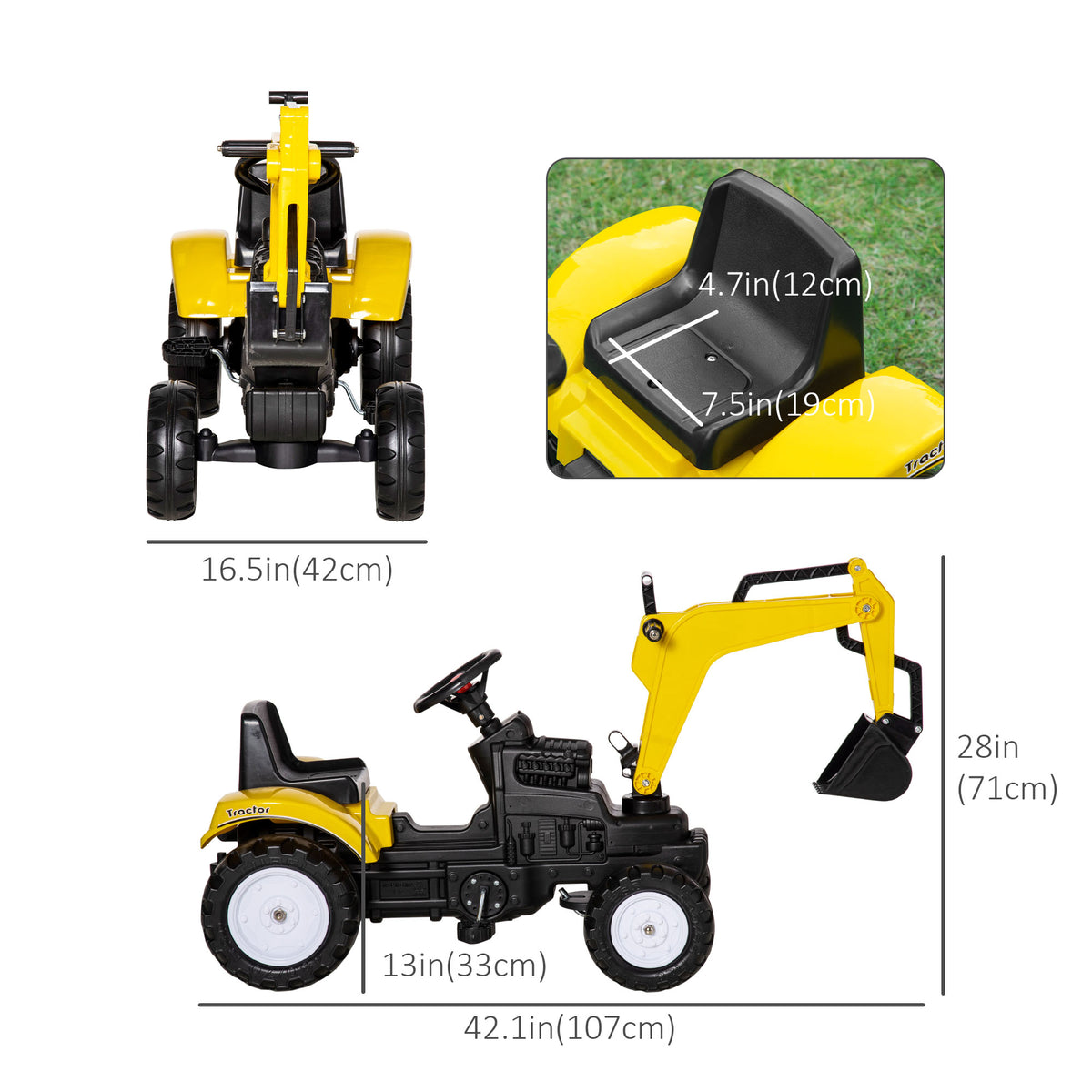 Tracteur à pédales pour enfants avec godet — Jaune