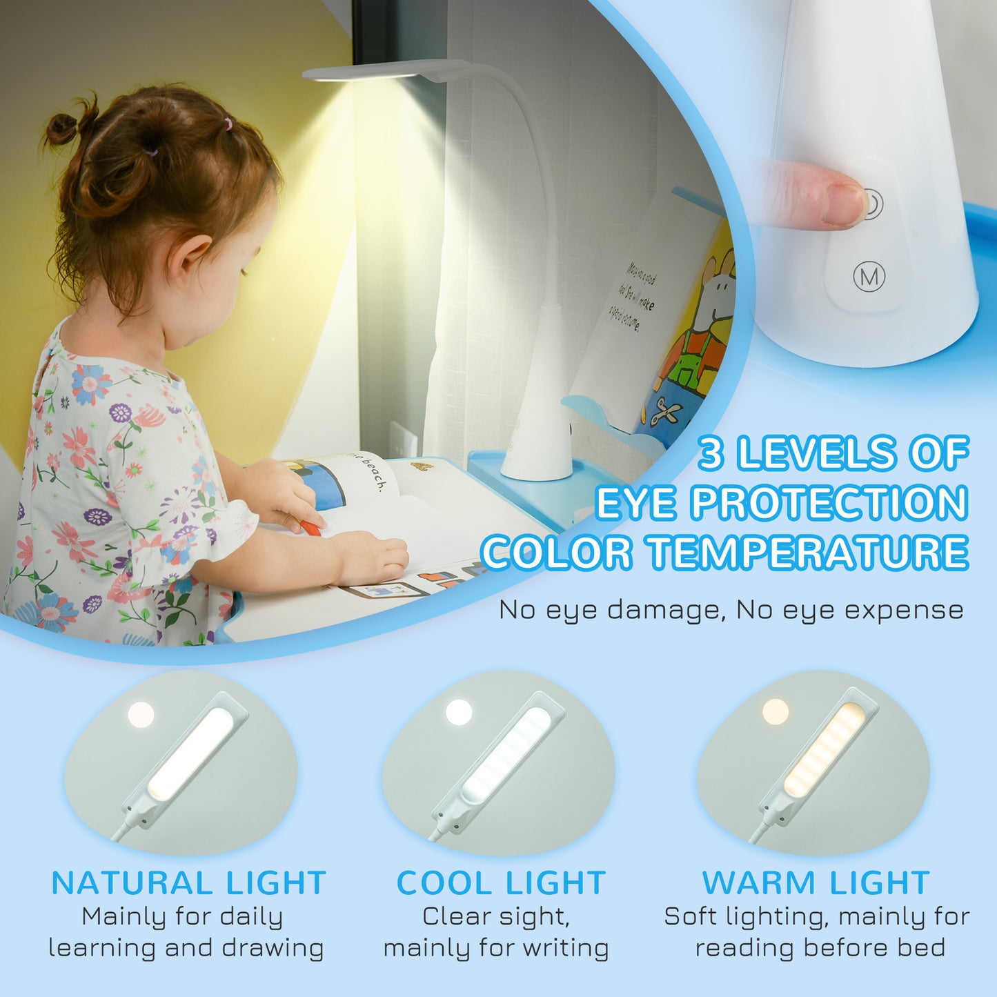 Bureau enfant ajustable avec chaise et lampe LED