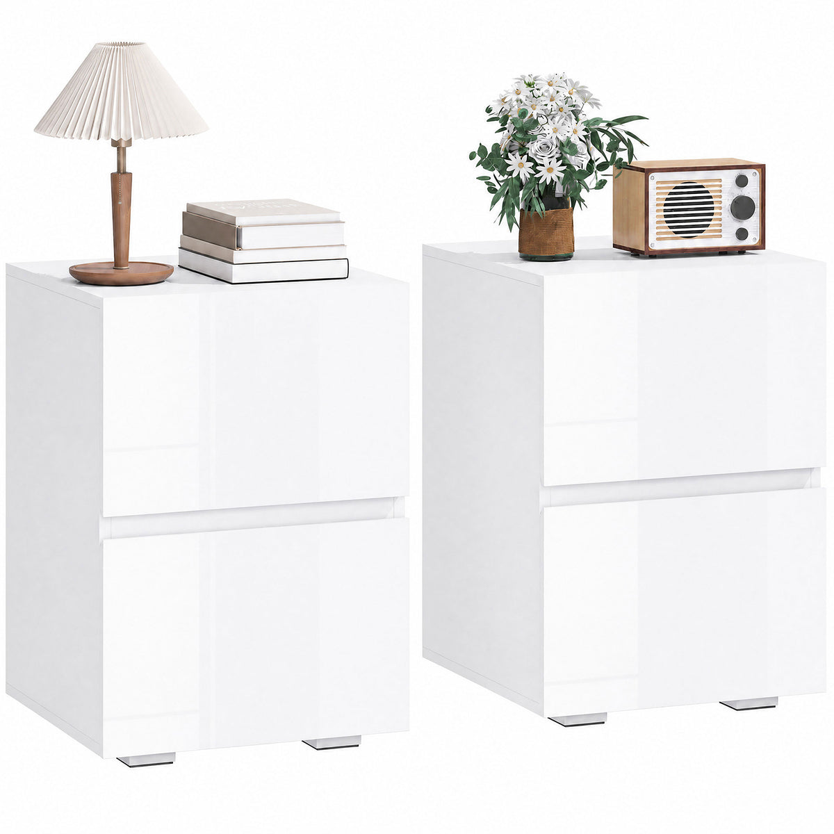 Table de chevet moderne 2 tiroirs — Lot de 2