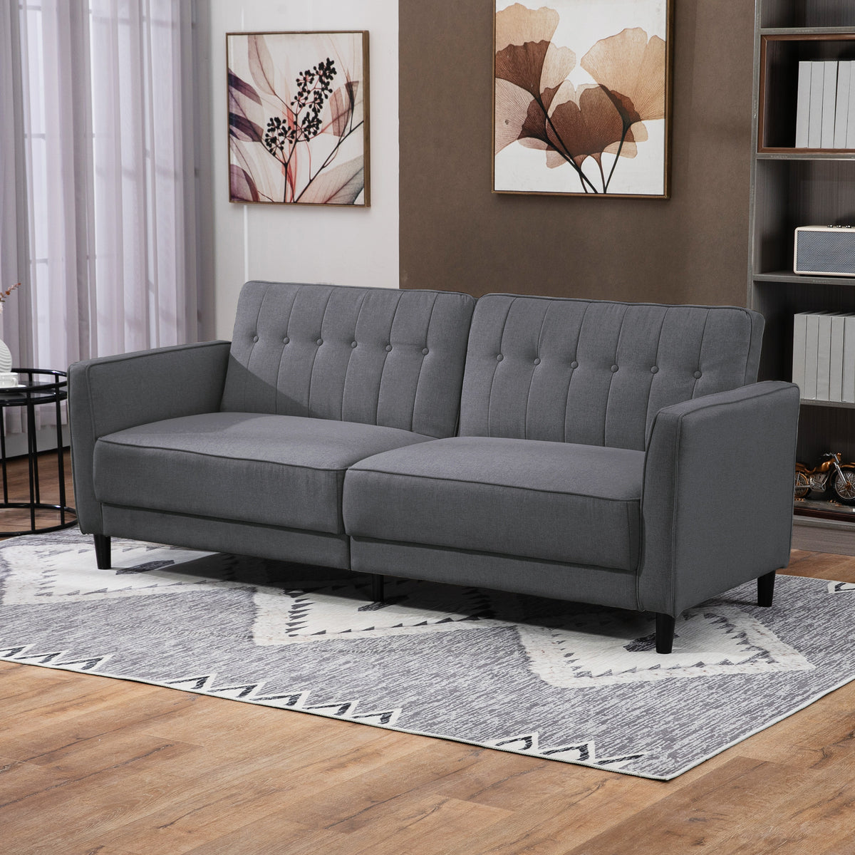 Sofa-lit convertible capitonné à dossier ajustable