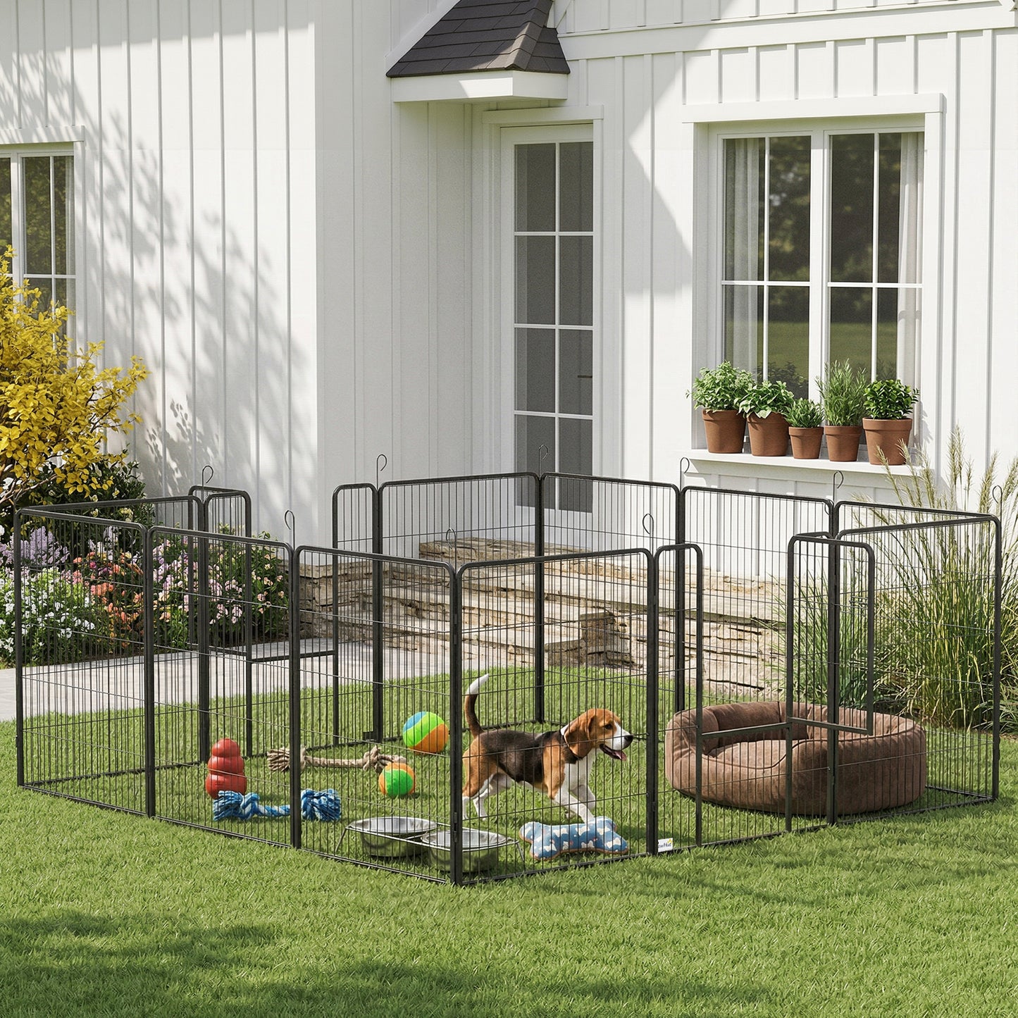 Enclos pour chien 12 panneaux avec portillon 99 cm