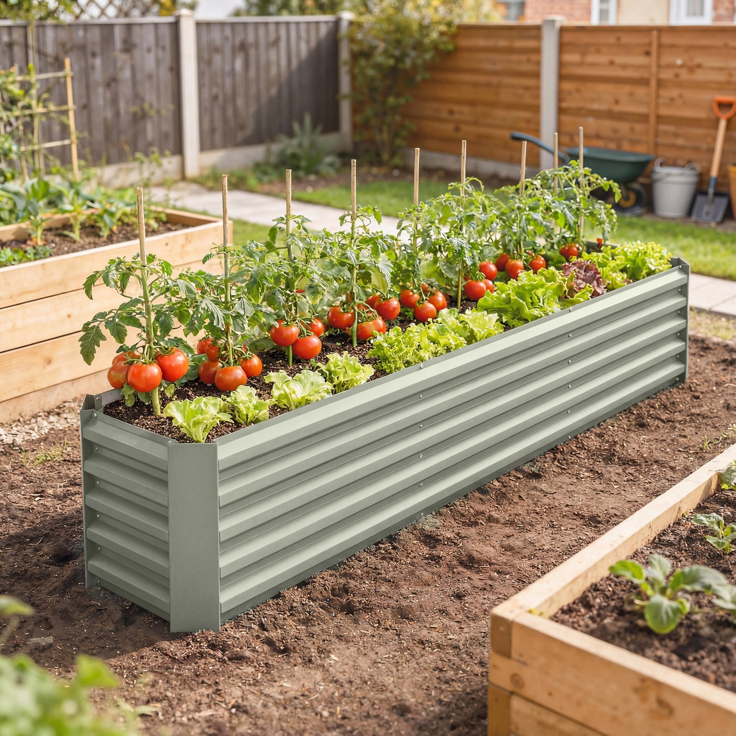 Outsunny Galvanized Raised Garden Bed 240x40x45cm Outdoor Garden