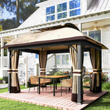 Gazebo de patio double toit avec filet et rideaux