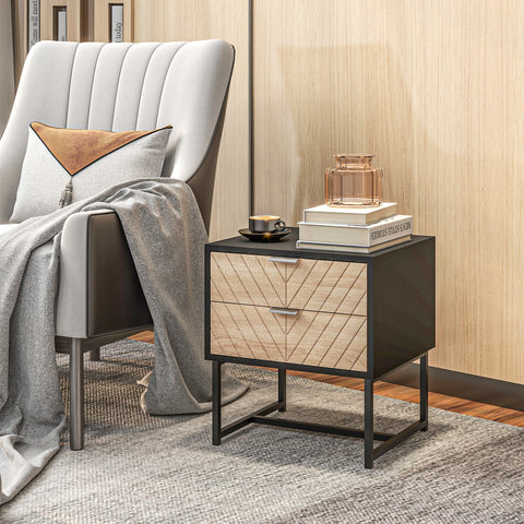 Table de chevet moderne à deux tiroirs — Noir et bois