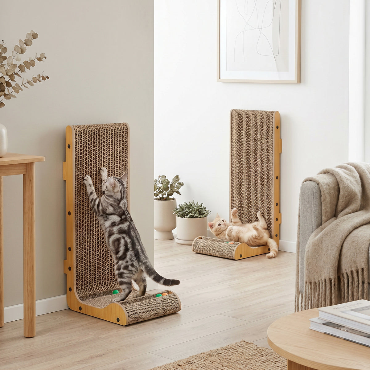 Griffoir d'angle pour chat avec balles — Lot de 2