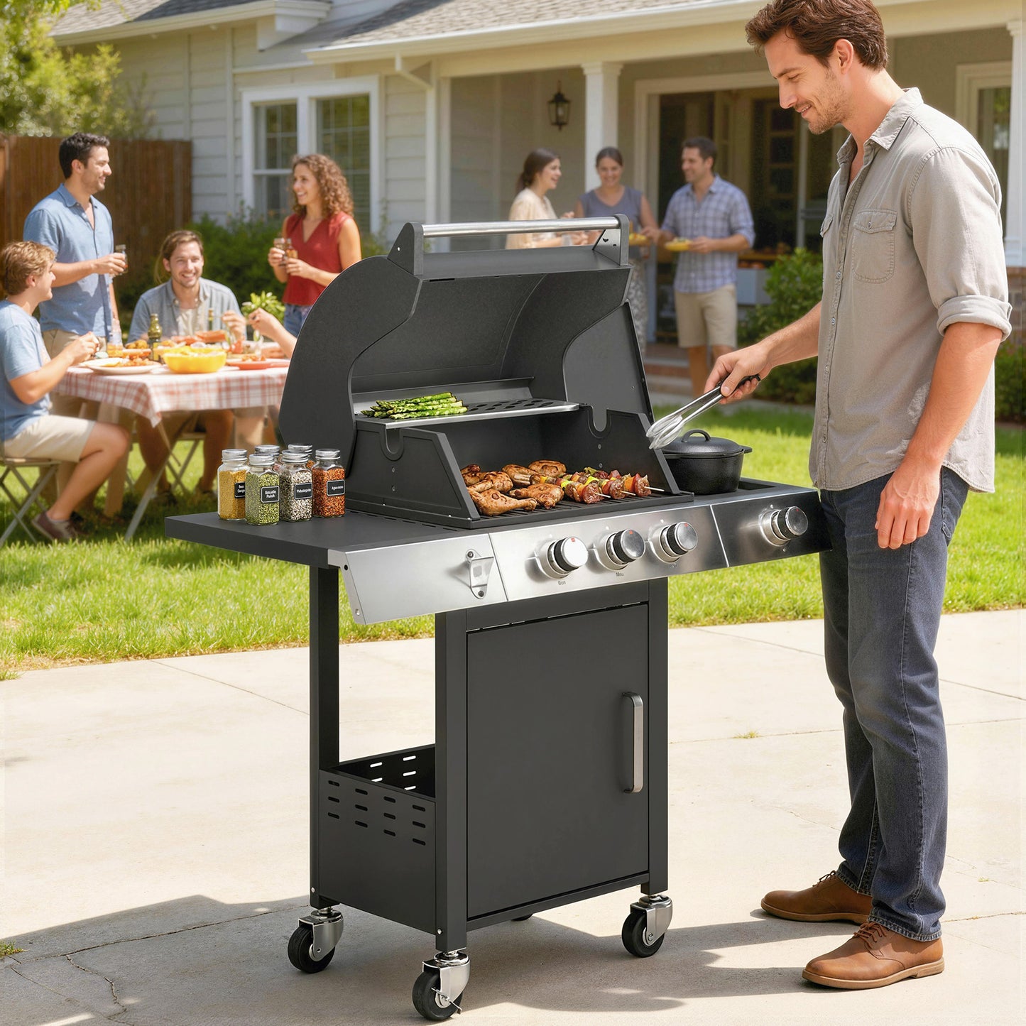 BBQ au propane 3 brûleurs avec brûleur latéral 36000 BTU