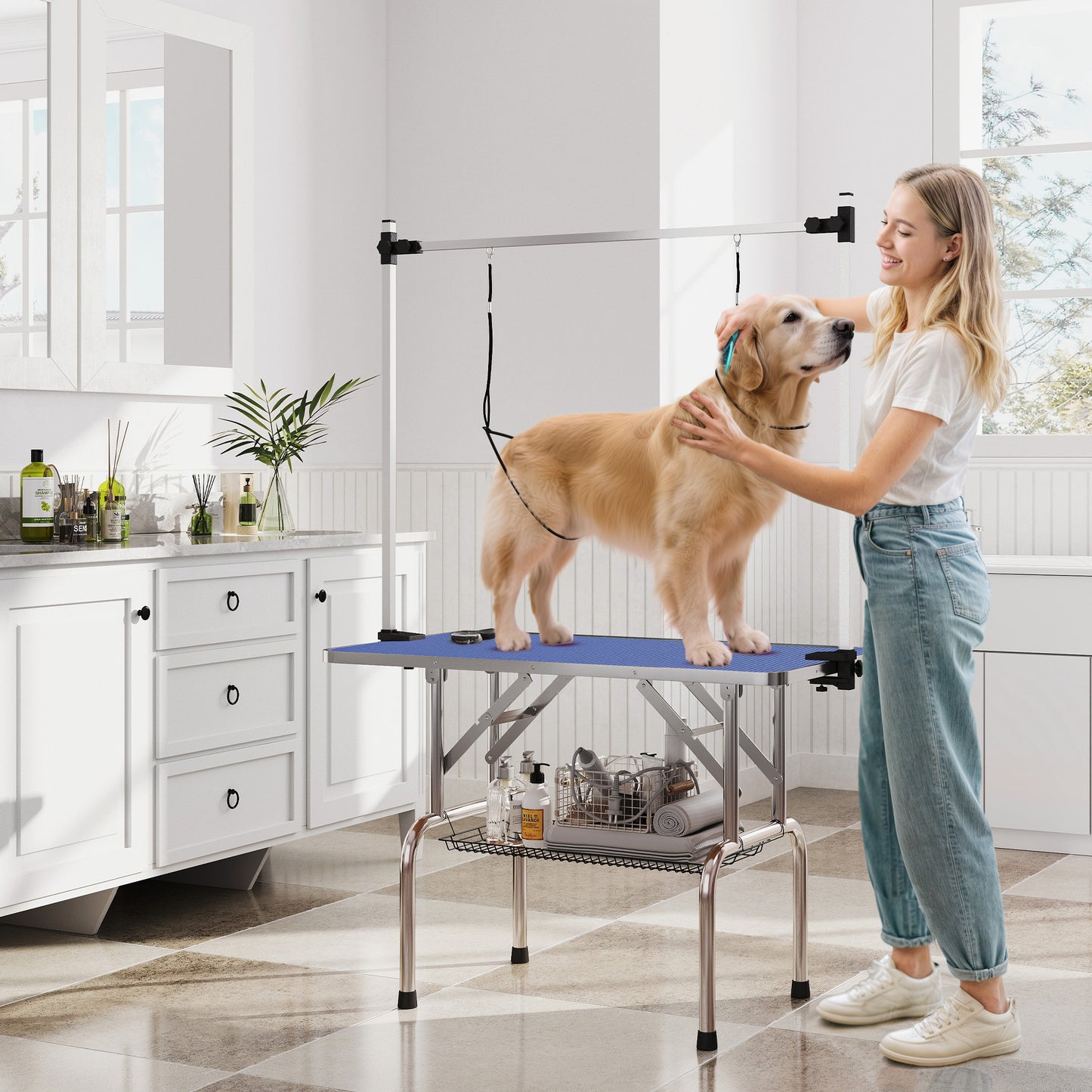 Table de toilettage ajustable pour chiens avec sangles sécurité