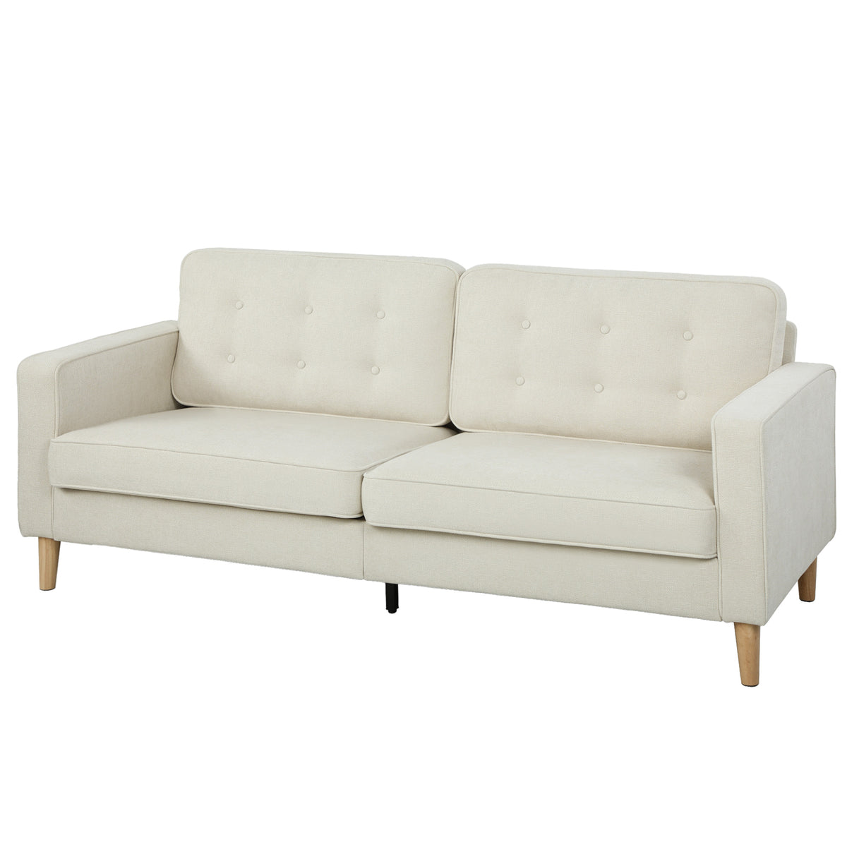 Sofa 3 places capitonné en velours avec pieds en bois